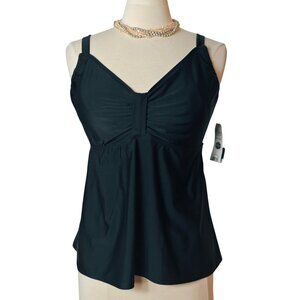 Catalina Womens 2X Tankini Swim Top Black Adjust Straps Shelf Bra 18W-20W New